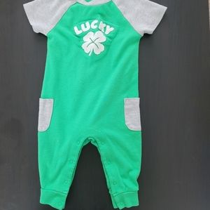 Way to celebrate, LUCKY white clover green onesie, size 6-9 months